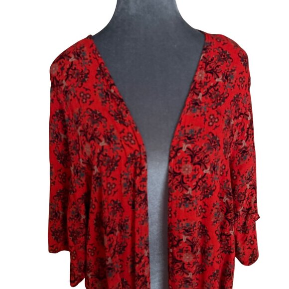 Torrid Floral Kimono Cardigan Open Front Red Black Plus Size 00/0 - Picture 5 of 6
